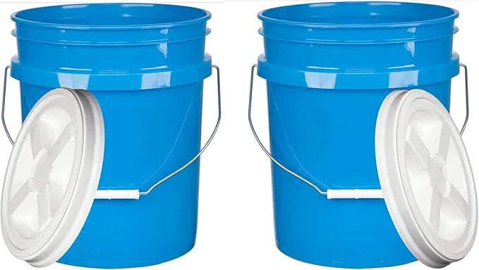 House Naturals 5 Gallon Bucket Pail with Air Tight White Screw on Lid - Food Grade-BPA Free - (Pack of 2) - Made in USA Buckets - NeatNest