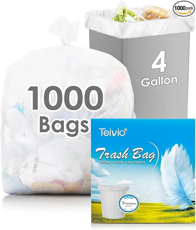 4 Gallon 1000 Counts Strong Trash Bag Garbage Bags by Teivio, Bathroom Trash Can Bin Liners, Small Plastic Bags for home office kitchen - NeatNest