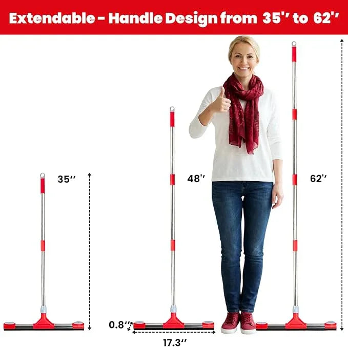 Heavy Duty Floor Squeegee for Concrete Floor – 17.3” EVA Foam Blade with Cloth Clip Design, 62” Extendable Handle, Multi-Surface Floor Squeegee Broom for Windows, Bathroom, Garage, Tile, Patio &Shower - NeatNest