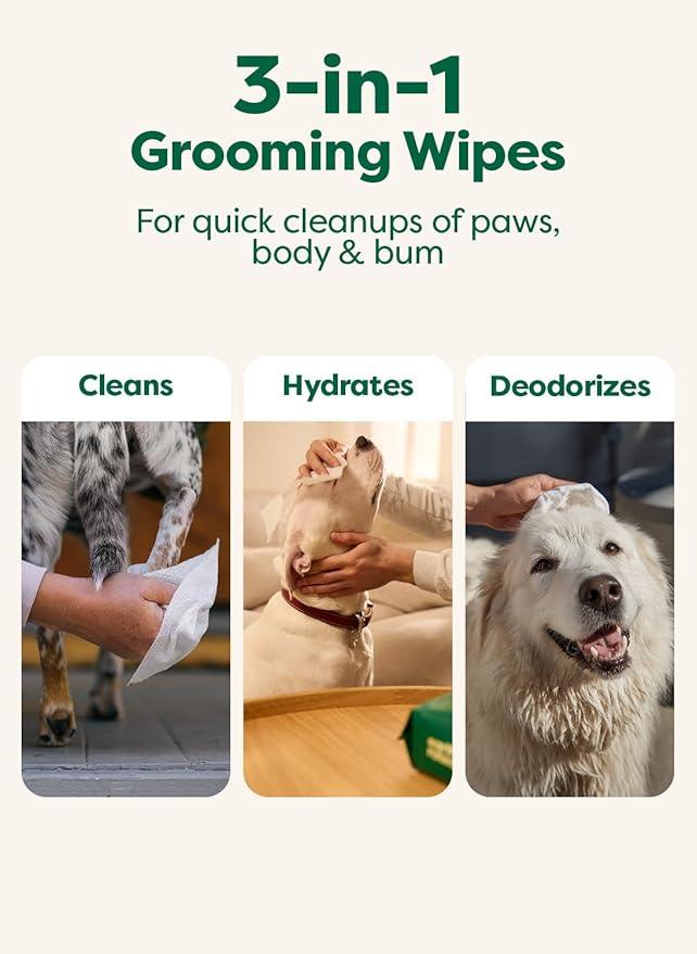 Earth Rated XL Pet Wipes for Dogs & Cats, 3-in-1 Unscented Hypoallergenic Cleaning, Deodorizing and Hydrating Extra Large Grooming for Body, Paws and Butt, Unscented, 60 Count - NeatNest