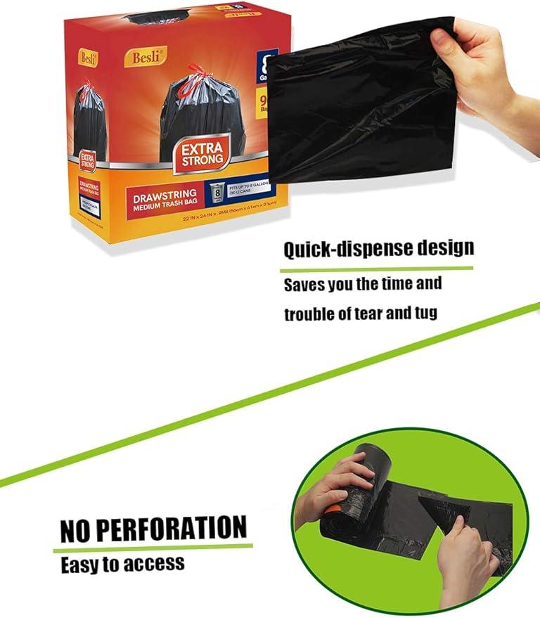 Besli 8 Gallon Black Drawstring Trash Bag Garbage Bag Trash Can Liner,0.9 Mil,90 Counts - NeatNest