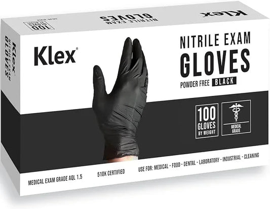 Klex Nitrile Exam Gloves - Medical Grade, Powder & Latex Free, Food Safe, Black, 100, 1000 Count, S, M, L, XL - NeatNest