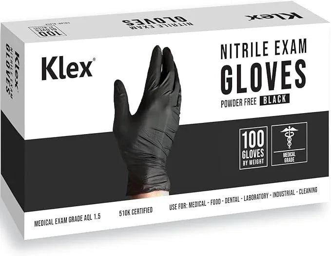 Klex Nitrile Exam Gloves - Medical Grade, Powder & Latex Free, Food Safe, Black, 100, 1000 Count, S, M, L, XL - NeatNest