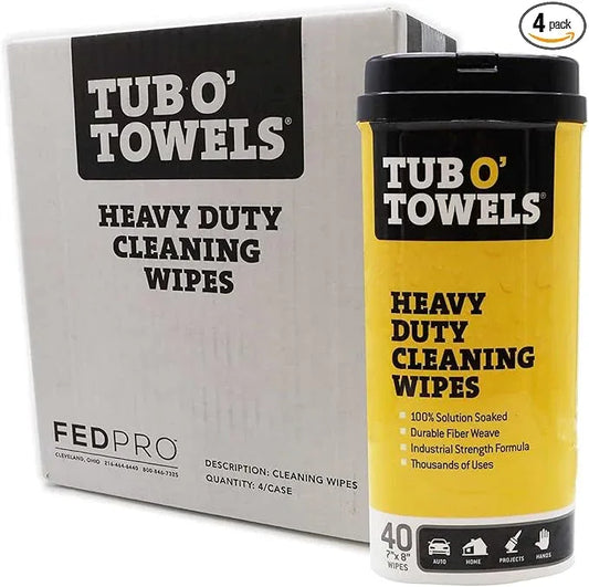 Tub O' Towels Heavy-Duty Multi-Surface Cleaning Wipes, 7" x 8", 40 Count Canister, Removes Grease, Grime, Tough Stains, Durable Disposable White Wipes for Home, Garage, Outdoor Cleaning Tasks, 4-Pack - NeatNest