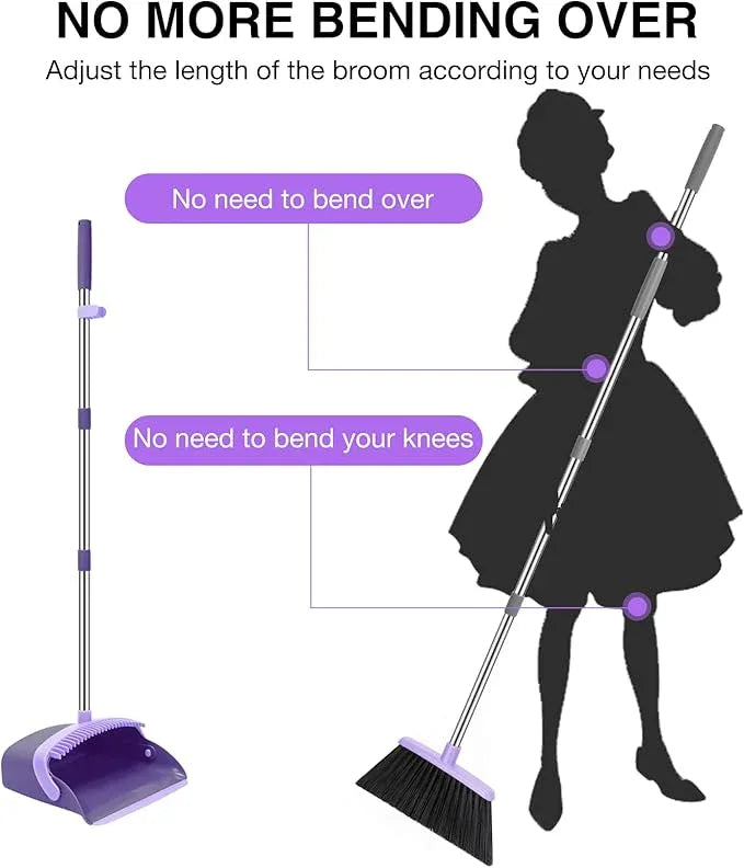 NACENA Broom and Dustpan Set, 52-in Long Adjustable Handle Broom Dustpan Combo with Dustpan Teeth to Automatically Clean Hair Suitable for Home Kitchen Office Hall Floor (Purple), 4 Pack - NeatNest