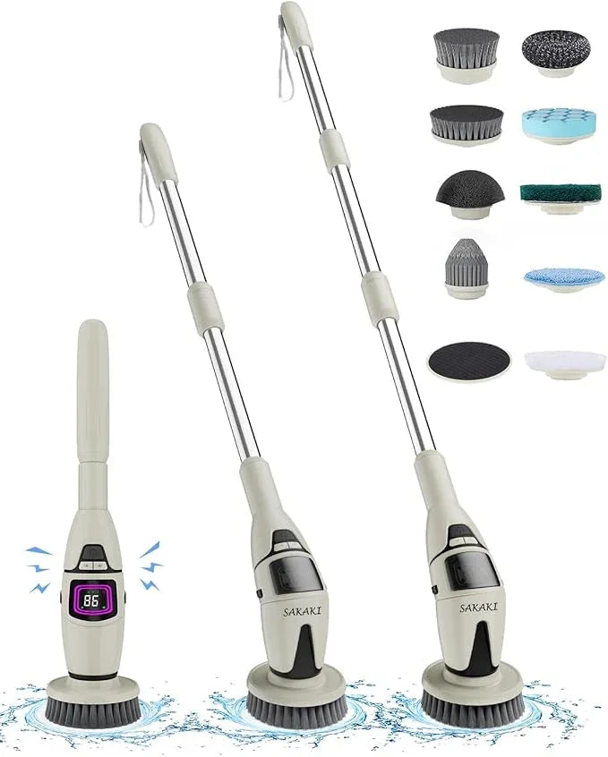 Electric Spin Scrubber Cordless Shower Cleaning Brush with 10 Replaceable Heads Powerful IPX7 Waterproof Bathroom Cleaner 3 Speeds Detachable Long Handle Voice Broadcast for Floor Car Kitchen - NeatNest