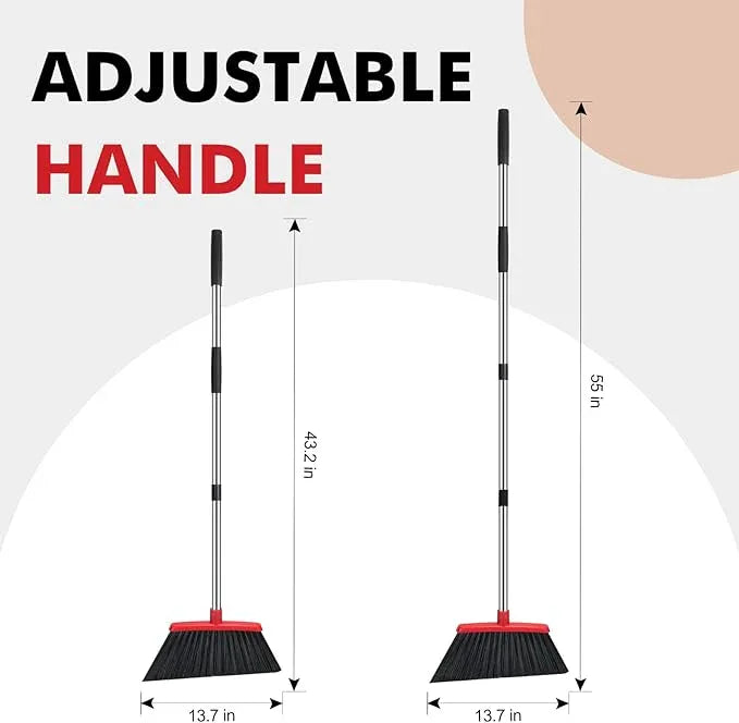 NACENA Heavy Duty Broom, 55 Inch Long Handle Outdoor Large Angle Brooms, Commercial Broom for Sweeping Indoor, for Home Garage Kitchen Office Courtyard Lobby Patio Lawn Concrete, 4 Pack (Black&Red) - NeatNest