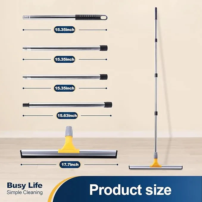Yocada Rubber Floor Squeegee 17.7" TPR Blade Scrubber Broom 61.8inch Pole Household Broom for Garage Courtyard Shower Bathroom Floor Marble Glass Tile Water Foam Pet Hair Removal Cleaning - NeatNest