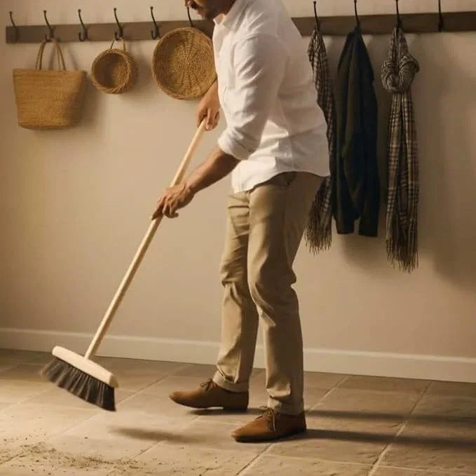 REDECKER Horsehair Broom & Stainless Steel Dust Pan Set - Oiled Beechwood Handles, 35-3/8 Inch - Broom & Dustpan Combo for Home, Kitchen, Outdoor Use - Wooden Broom and Dustpan Set, Made in Germany - NeatNest