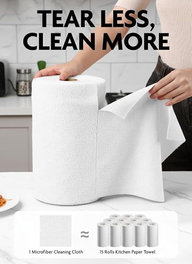 Fantasticlean Microfiber Cleaning Cloth Roll -675 Pack, Tear Away Microfiber Towels, 12" x 12", Reusable, Washable, Ultra Absorbent Dishcloth for Home Supplies, Car, Shop (9 Rolls of White) - NeatNest