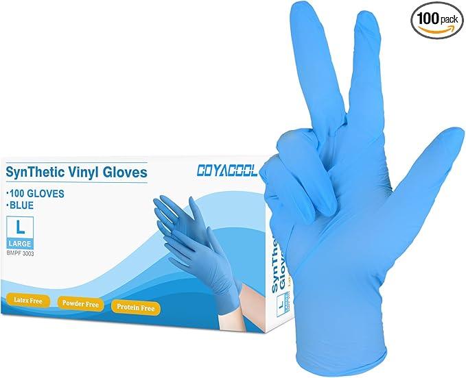 Disposable Gloves Large, Nitrile and Vinyl Blend Material Gloves, Latex Free, 4 Mil,100 Pc. - Food Grade Glove for Cleaning, Food Prep,Hair Dye,Tattoo, Blue - NeatNest