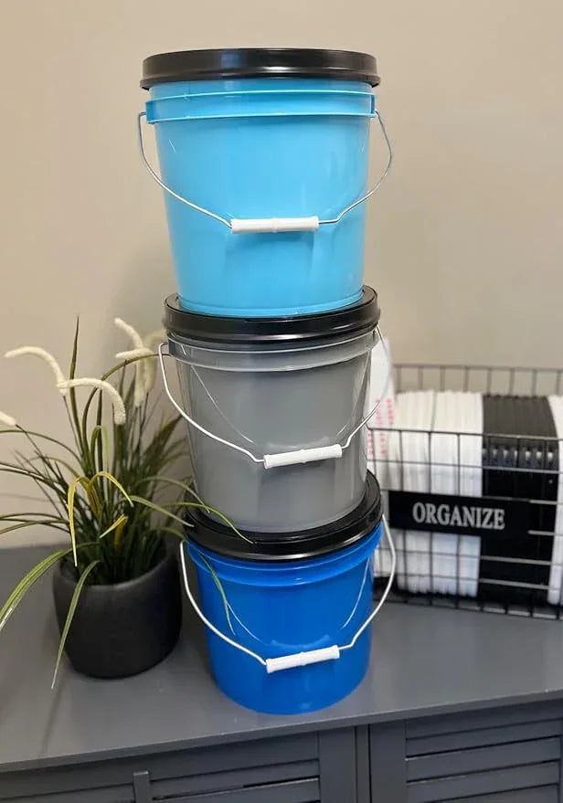 House Naturals 2 Gallon Food Grade Plastic Bucket with Screw on lid- 3 Colors- Made in USA containers- Pack of 3 - NeatNest