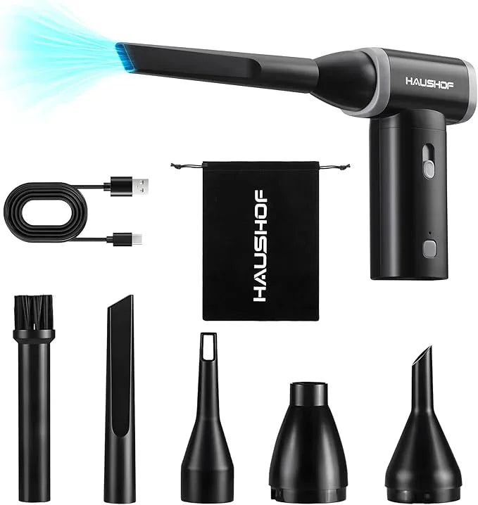 HAUSHOF 8V Mini Electric Air Duster-110,000RPM High Power Compressed Air blower, Rechargeable Brushless Motor Durable Cleaner, Variable Speed Dust Blower for Computer, PC Keyboard, Electronics, Car... - NeatNest