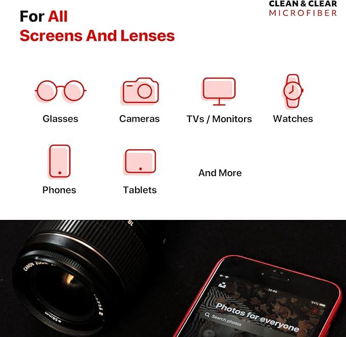 Clean & Clear Microfiber Cleaning Cloth, EXTRA LARGE [6 Pack] ULTRA PREMIUM Microfiber Cleaning Cloth - Microfiber Cloth for Camera Lens, Glasses, Screens, and all Lens. - NeatNest