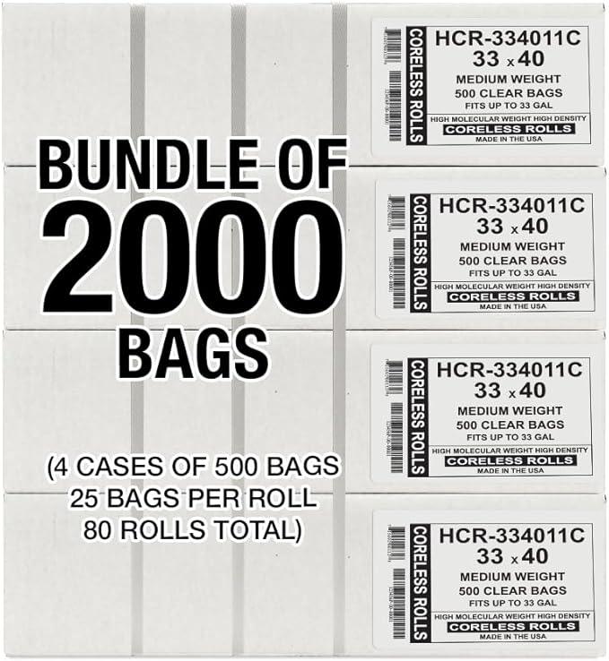 Aluf Plastics High Density Trash Bags, 33 Gallon, 2000 Count, 11 Micron (eq), 33" x 40", Clear, for Bathroom, Office, Industrial, Commercial, Janitorial, Municipal, Recycling - NeatNest