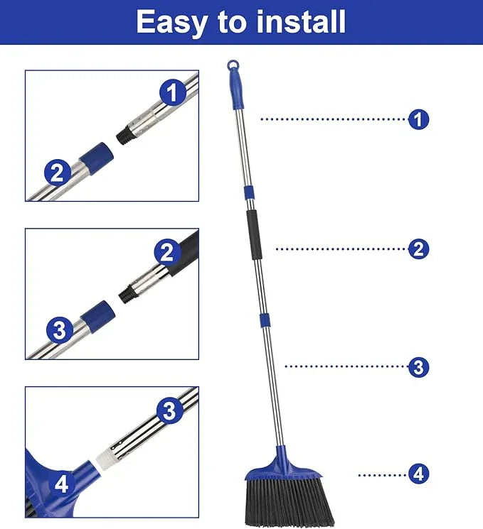 KeFanta 6 Pack Heavy Duty Broom Indoor/Outdoor Commercial Brooms Angle Broom 53 inches for Courtyard Garage Restaurant Lobby Patio Shop Home Kitchen Office Floor - NeatNest