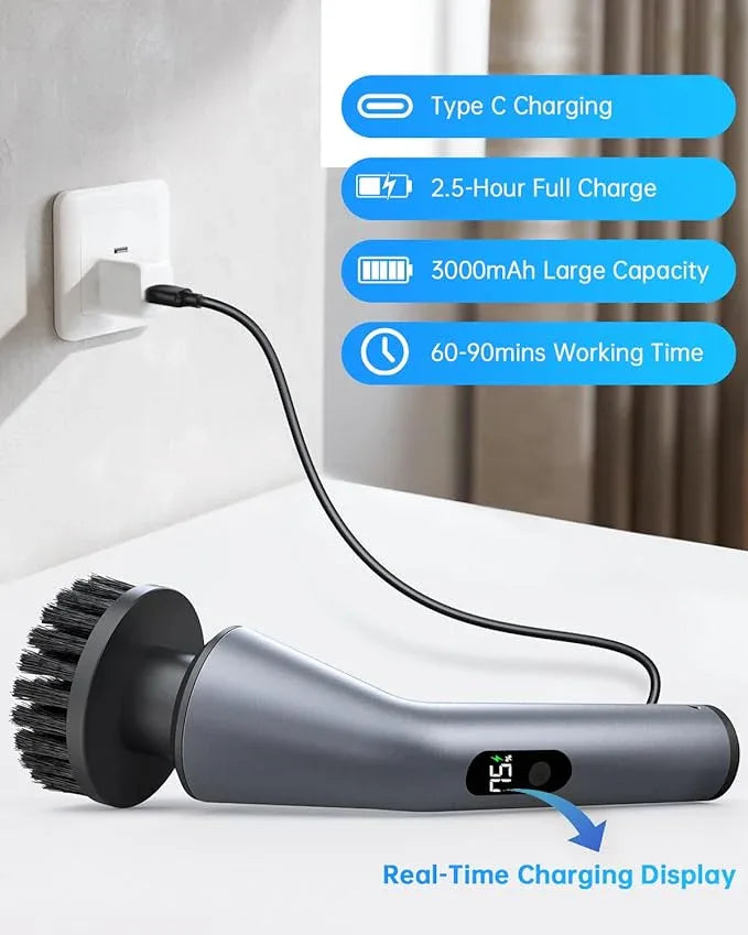 Electric Spin Scrubber, IPX7 Waterproof Dual Speed Cordless Cleaning Brush with 7 Brush Heads, Extendable Long Handle Shower Scrubber for Bathroom Shower Bathtub Glass Tub Tile Floor Car - NeatNest