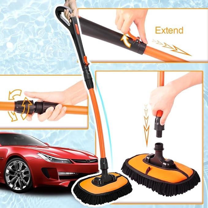 RIDE KINGS Car Wash Brush, Car Duster Exterior Scratch Free 180°Adjustable,Truck Cleaning Supplies with Ergonomic 15°Curved Extentable Pole Handle, Car Washing Equipment - Orange - NeatNest