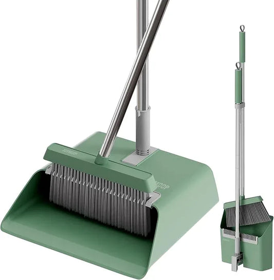 JOYMOOP Dark Teal Green Broom and Dustpan Set with 56” Handle, Upright Angle with Comb Teeth for Pet Hair and Hardwood Floors - NeatNest