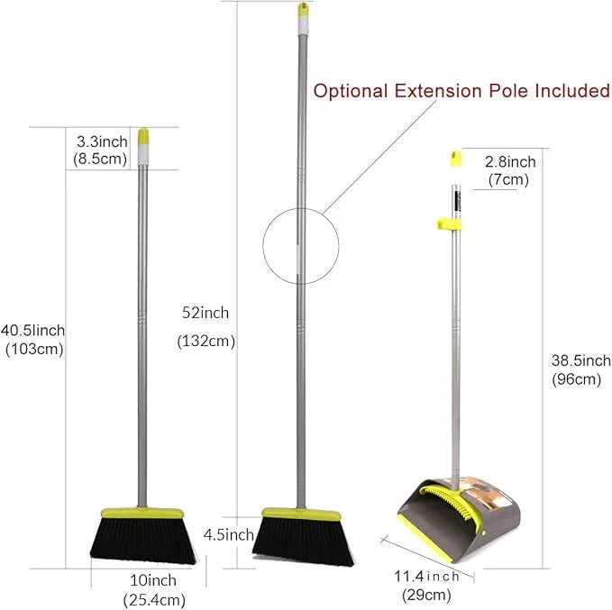 TreeLen Broom and Dustpan Set, TreeLen Broom with Dust Pan with Long Handle Combo Set for Office and Home Standing Upright Sweep Use with Lobby - NeatNest