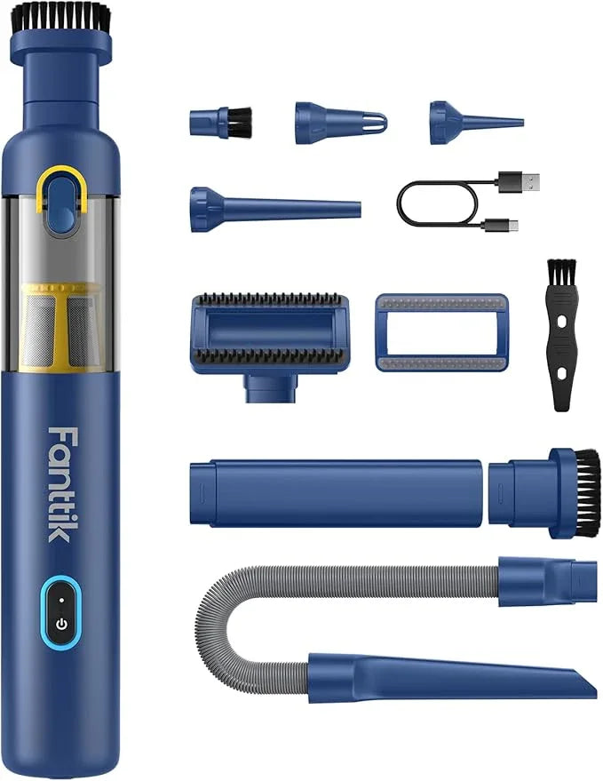Fanttik Slim V8 APEX Car Vacuum, 4-in-1 Portable Mini Cordless Vacuum with 19000pa Suction Power, Type-C Charge, 2 Suction Modes, Handheld Vacuum for Small Jobs, Car, Office Desk, Keyboards (Blue) - NeatNest