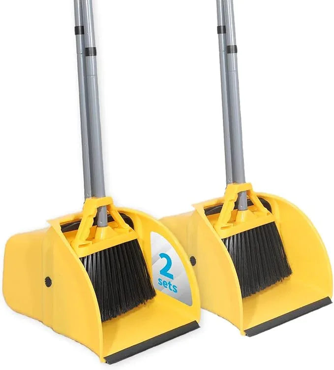 Commercial Broom and Dustpan Set, Jumbo Lobby Debris Dustpan (14inch*14inch), Heavy Duty Broom (14inch Width),for Indoor and Outdoor Cleaning,2 Sets, Yellow - NeatNest
