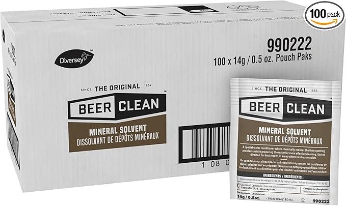 BEER CLEAN 990222 Mineral Solvent, Hard Water Conditioner to Remove Spots on Barware & Glass, Powder Packets, 0.5 Ounce (Pack of 100) - NeatNest