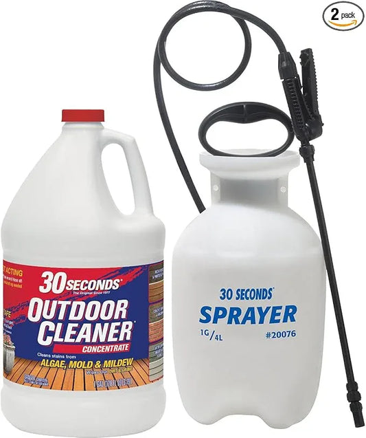 30 SECONDS Outdoor Mold & Mildew Stain Remover | Concentrate | 128 fl. oz. & Outdoor Cleaner 1 Gallon Pump Sprayer Bundle - NeatNest