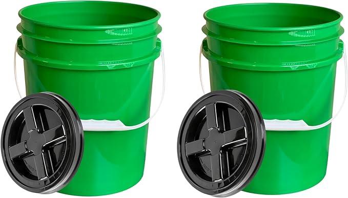 House Naturals 5 Gallon Container, Food Grade BPA Free Made in USA Green Plastic Bucket with Screw on air Tight Lid, Pack of 2 - NeatNest