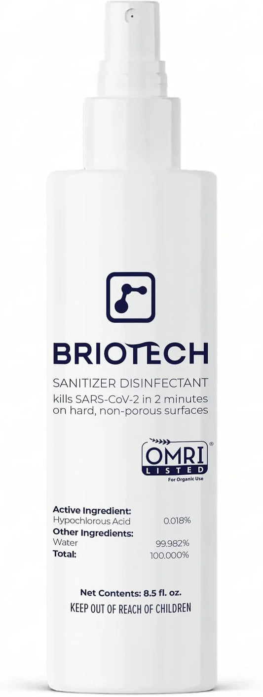 BRIOTECH Sanitizer Disinfectant Hypochlorous Spray, Kill 99.99% of Viruses & Bacteria, Control Mold, Eliminate Odor, Gentle for Nursery & Play Rooms, Food Contact Surface Sanitizer, 8 fl oz - NeatNest
