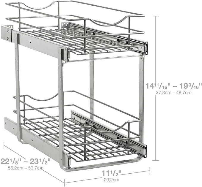 2 Tier Pull Out Cabinet Organizer,(11½"W x 22" D) Soft Close Slide Out Drawer For Kitchen Base Cabinet, Individual Pull Out Shelf, Roll Out Pantry Organization, 22 Inch Deep - NeatNest