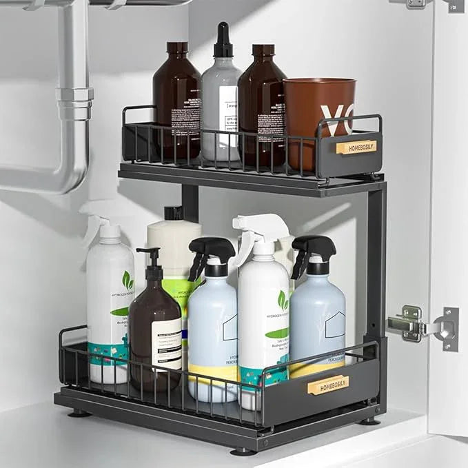 Under Sink Organizer Kitchen, 2 Tier Under Sink Organizers and Storage, Pull out Cabinet Organizer Shelf, Metal Drawer for Kitchen Bathroom Pantry Cabinet Closet Organization Rack, Black, 1 Pack - NeatNest