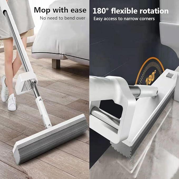 JINYISI Mop, Sponge Mop, Easy Squeeze, Hardwood Floor Cleaning, Mighty Thirsty, White, 31cm x 128cm, Stainless Steel Handle - NeatNest