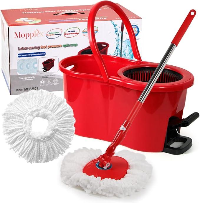 Pedal Spin Mop and 7LT Bucket Floor Cleaning System with 3 Extra Microfiber Mop Replacement Refills - Labor-Saving Foot Pressure Spin Mop with Adjustable Stainless Steel Handle for Floor Cleaning - NeatNest