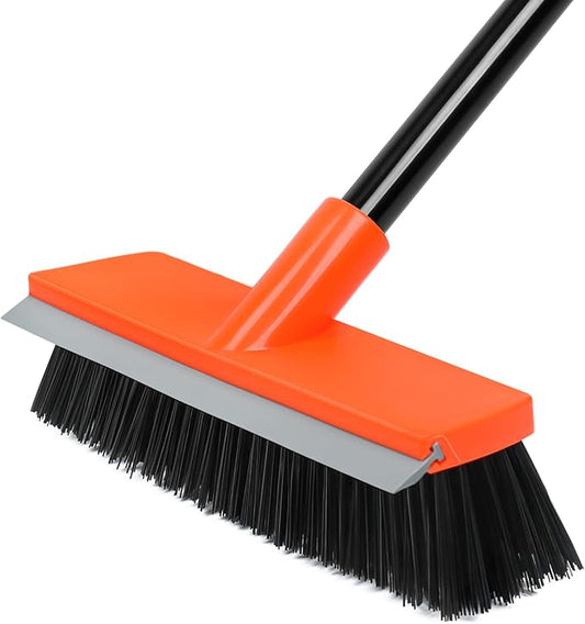 Deck Brush with Long Handle, Stiff Bristle Floor Scrub Broom, 55'' Outdoor Scrubber Remove Dirt, Leaves, Snow on Carpet, Patios, Garage, Concrete