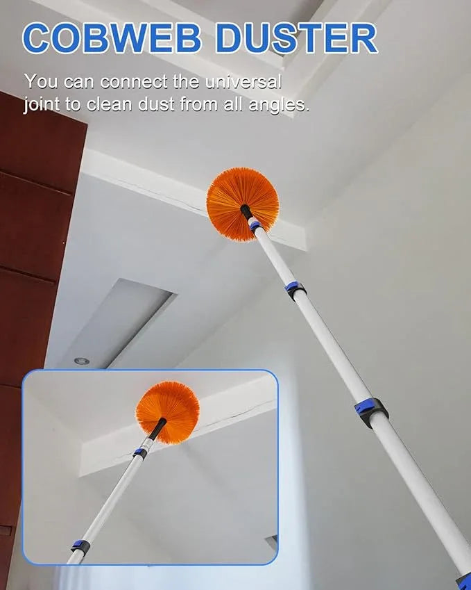 26 Foot High Reach Duster Kit with 5-20 ft Telescoping Extension Pole, High Ceiling Duster, Cobweb Duster, Window Squeegee, Feather Duster, Outdoor & Indoor Extendable Duster Cleaning Kit - NeatNest