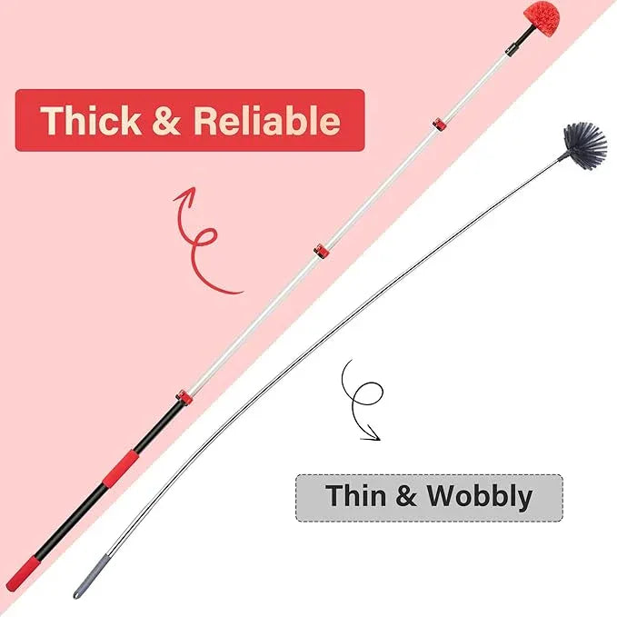 5-12 FT Extension Pole with 2 Outdoor Cobweb Brushes, 20 FT High Reach Ceiling Fan Cleaner Duster for Home, 12 FT Extendable Pole with 4 Pcs Dusting Tools, Cubweb Dusters, Feather Dusters, Fan Duster - NeatNest
