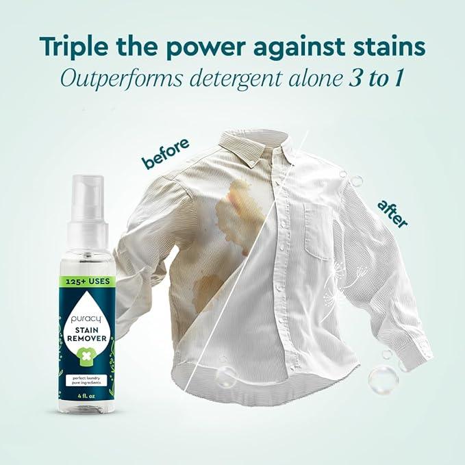Puracy Stain Remover, Natural Travel and Laundry Stain Cleaner for Clothes, Baby Essentials, Kids Stains, Oil and Fabric Spot Cleaner, Unscented (Stain Remover Spray, 4 fl oz) - NeatNest