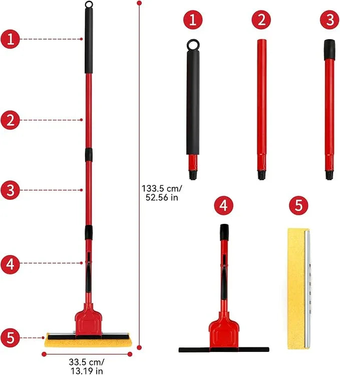 Compressed Cellulose Sponge Mop with 2 Roller swop mop Heads and 1 Bucket Suitable for Wood, Ceramic Tiles and Other Flat and Smooth Floors(1 Handle with 2heads and 1 Bucket) - NeatNest