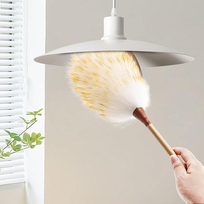 Natural Lambswool Duster 16 Inch Handheld with Wooden Handle Duster Dusting Tool for Blinds Electronics Furniture Delicate Surfaces (2Pcs) - NeatNest