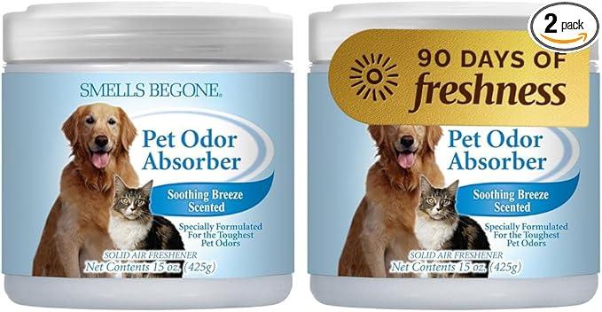 SMELLS BEGONE 15oz Gel Pet Odor Eliminator - Absorb & Remove Strong Odors from Pets, Cat Litter, Dog Poop, Urine Smells - Eliminate Whole Home Odors with Essential Oils (Soothing Breeze, 2-Pack) - NeatNest