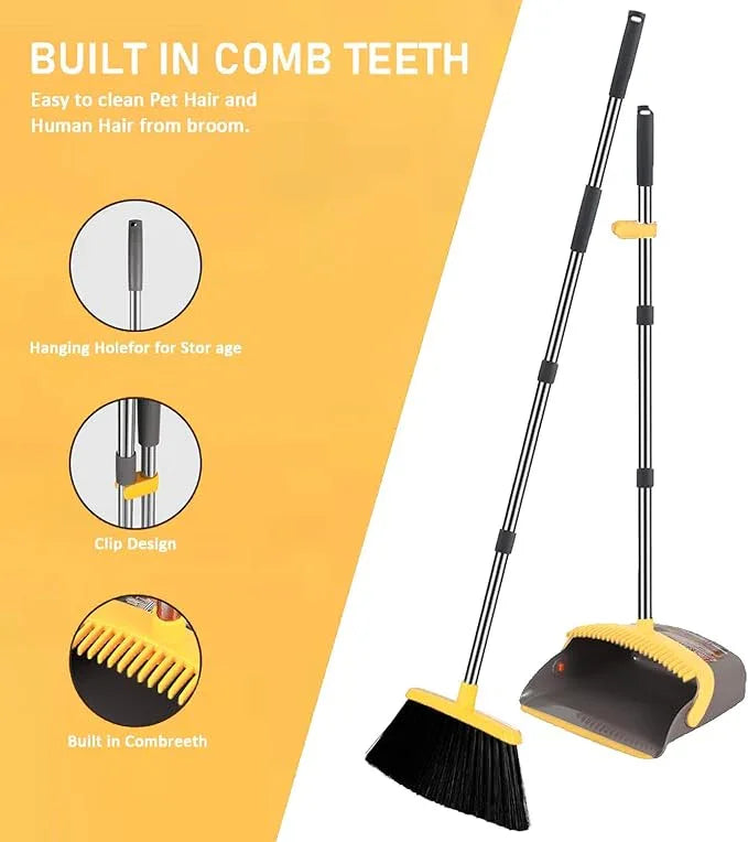 2-Pack is More economical，Upgraded Broom and Dustpan， with 52" Long Handle, Dustpan Teeth with self-Cleaning Function, Indoor and Outdoor Sweeping, Perfect for Home Office - NeatNest