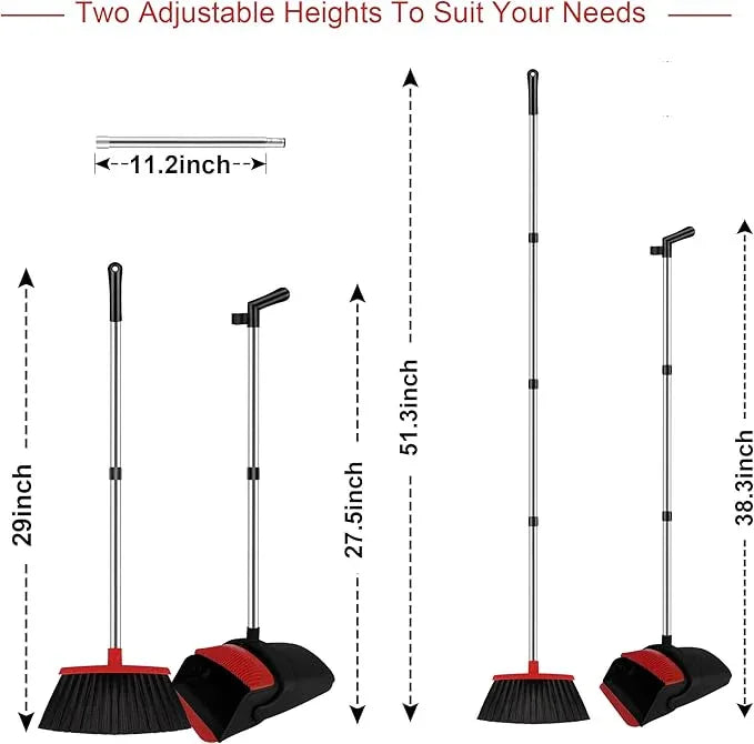 Broom and Dustpan Set for Household, Red Broom with Dustpan Combo Set, 51" Long Handle Dust pan Set for Dog Cat and Hair Clean - NeatNest