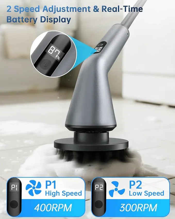Electric Spin Scrubber, IPX7 Waterproof Dual Speed Cordless Cleaning Brush with 7 Brush Heads, Extendable Long Handle Shower Scrubber for Bathroom Shower Bathtub Glass Tub Tile Floor Car - NeatNest