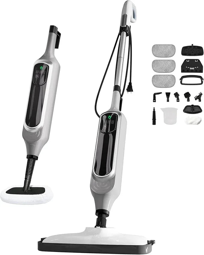 12 in 1 Steam Mop, Detachable Handheld Steam Cleaner for Home, 23FT Cord, for Hardwood Floor Cleaning, Tile, Carpet, Furniture, Clothes, Windows, Grey - NeatNest