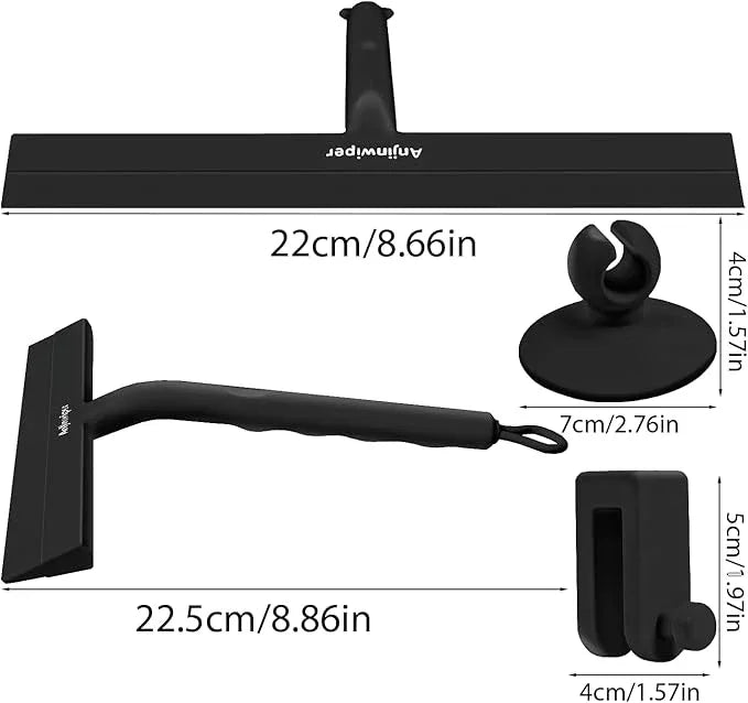 Shower Squeegee for Glass Doors with Adhesive Hook, All-Purpose Squeegee for Shower Glass, Bathroom, Window, Mirror, Car Glass and Tile Wall-8.6 Inches,Black - NeatNest