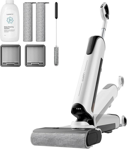 uwant D100 Wet Dry Vacuum Cleaner 180°Lay-Flat Vacuum Mop All in One with 18000Pa Suction Auto Self-Cleaning Anti Odor Stick Pushin Mop Dual-Edge Cleaning Electeic Mop Set for Hard Floor/Carpet,Milky - NeatNest