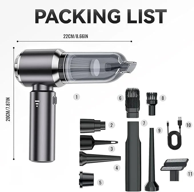 Car Vacuum Portable Cordless, 19000Pa Mini Vacuum Cleaner High Power 4-in-1 Compressed Air Duster Blower Pump Small Handheld Vacuum Cleaner Cordless Rechargeable for Car Home Office Desk - NeatNest