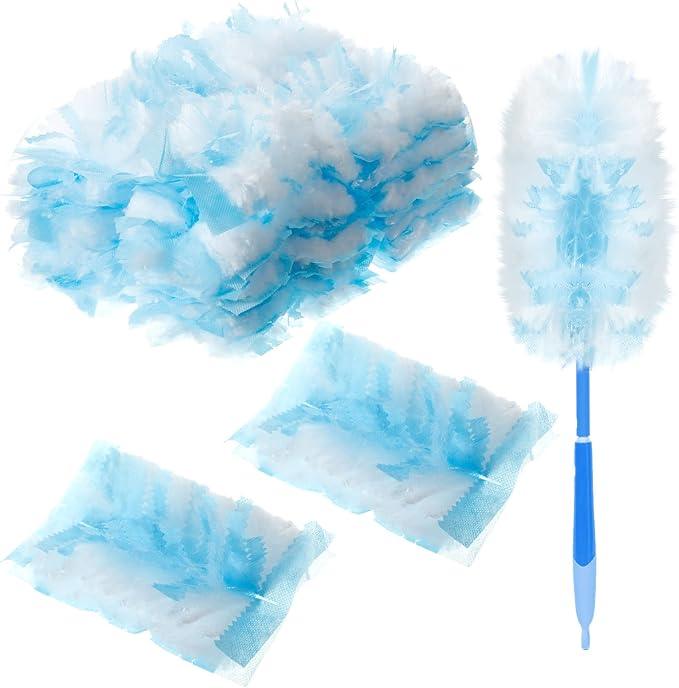 Vesici 50 Pcs Duster Refills Compatible with Swiffer Dusters Bulk Disposable Replacement Thickened with 1 Handle Heavy Duty for Cleaning, Office (Blue) - NeatNest