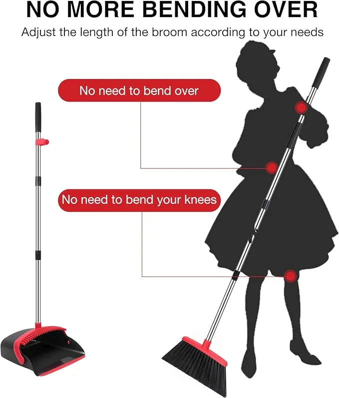 NACENA Broom and Dustpan Set, 52-in Long Adjustable Handle Broom Dustpan Combo with Dustpan Teeth to Automatically Clean Hair Suitable for Home Kitchen Office Hall Floor (Black&Red), 4 Pack - NeatNest
